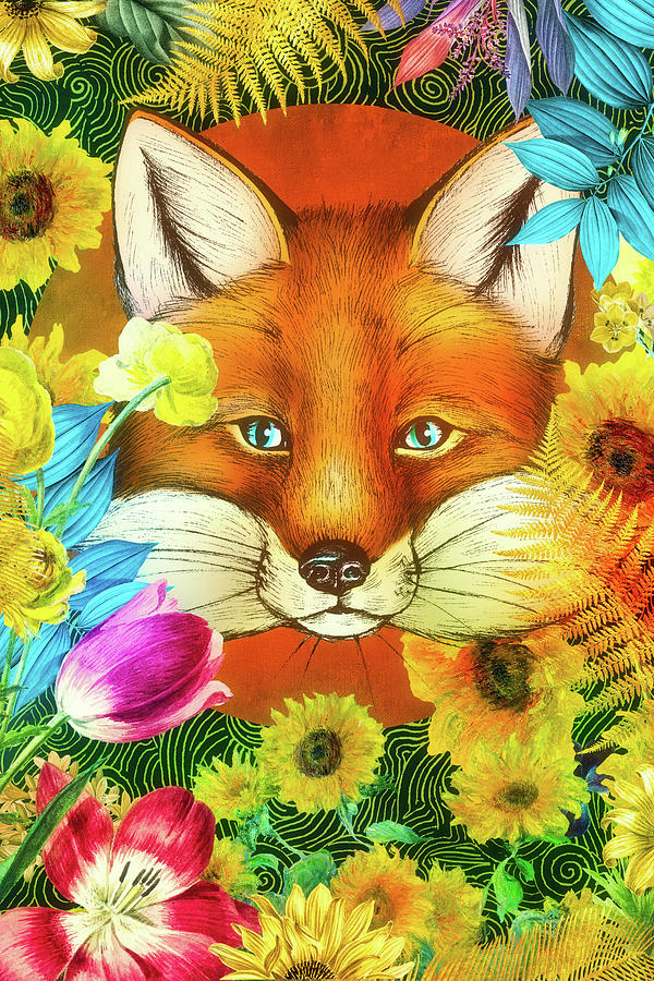 Fox in Floral Digital Art by Claudia McKinney