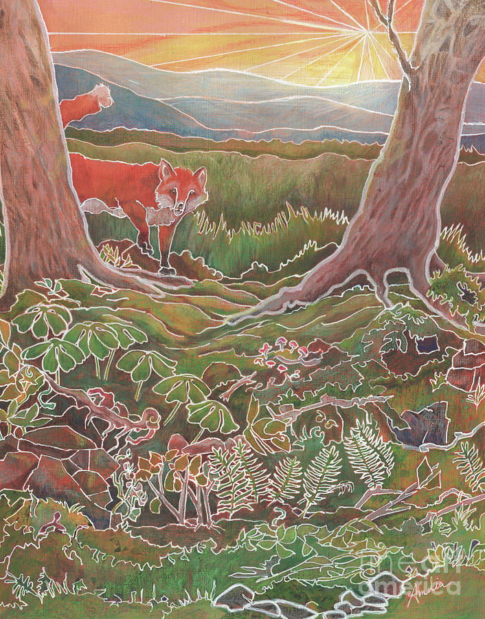Mountains Painting - Fox in Virginia by Amelia at Ameliaworks