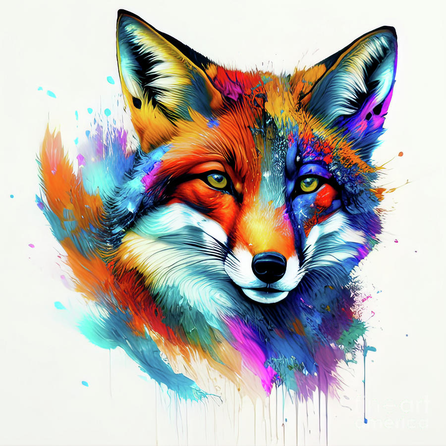 Fox in Watercolor Splash Digital Art by Haru Udu - Fine Art America