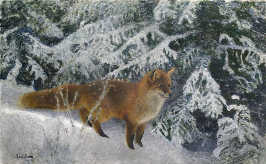 Fox in Winter Drawing by Bruno Liljefors Swedish - Fine Art America