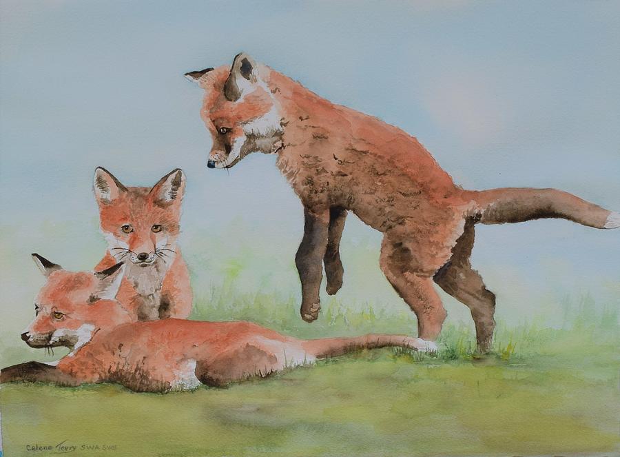Fox Play Painting by Celene Terry