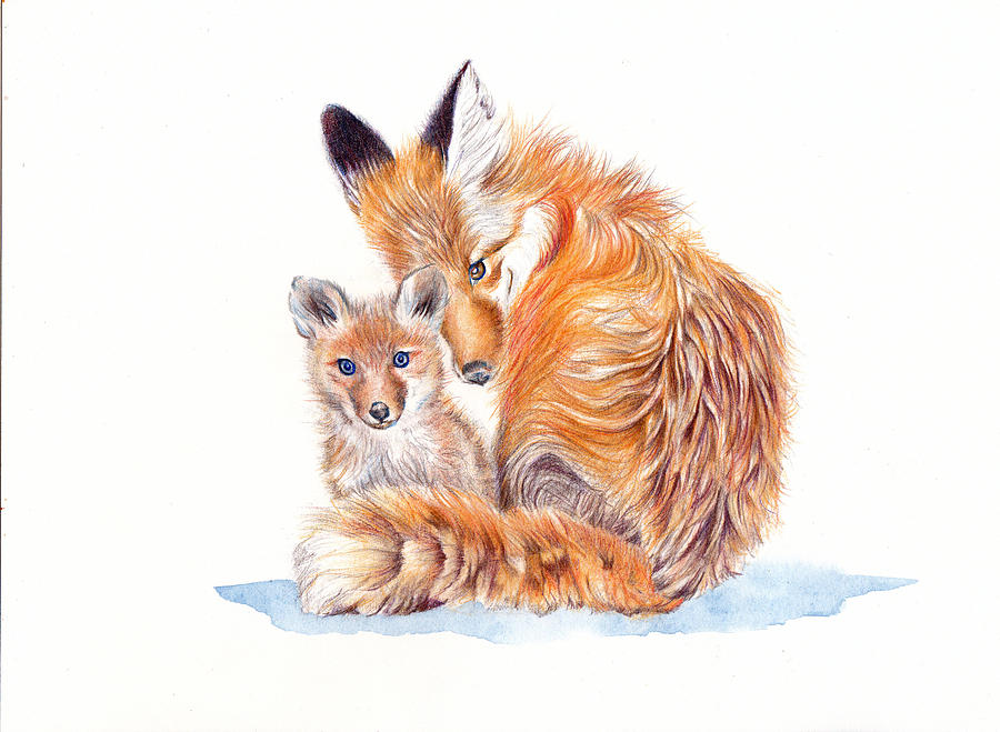 Fox Vixen and Cub - The Watchers Painting by Debra Hall