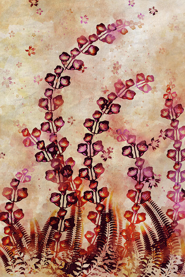 Foxgloves and Ferns Watercolor Digital Art by Peggy Collins