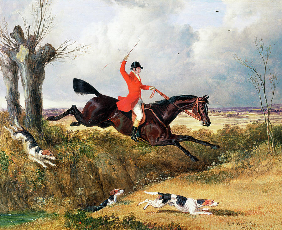 Foxhunting Clearing a Ditch Hunting and Horse Riding Painting by John Frederick Herring