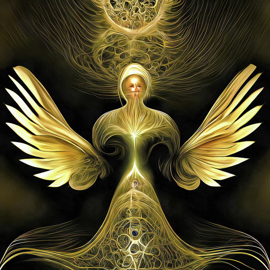 Fractal Angel 01 Gold and Black Digital Art by Matthias Hauser