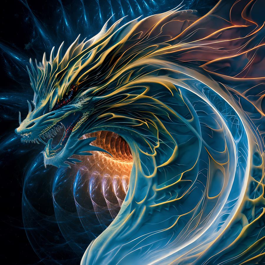 Fractal blue dragon Digital Art by Clarazen Art - Pixels