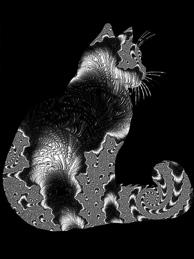 Fractal Cat Silhouette in Black and White Mixed Media by Shelli Fitzpatrick Fractal Cat Silhouette in Black and White Mixed Media by Shelli Fitzpatrick