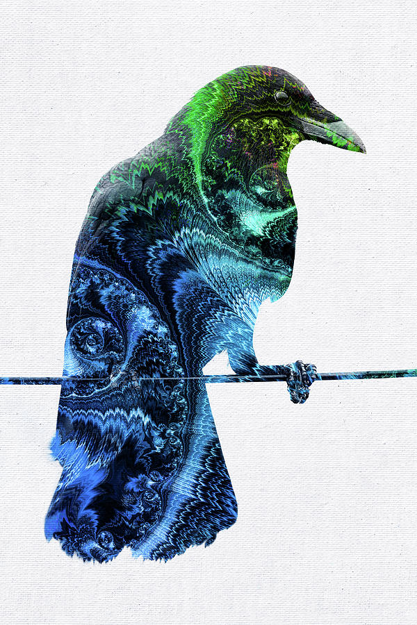 Fractal Crow - Blue Green Digital Art by Peggy Collins