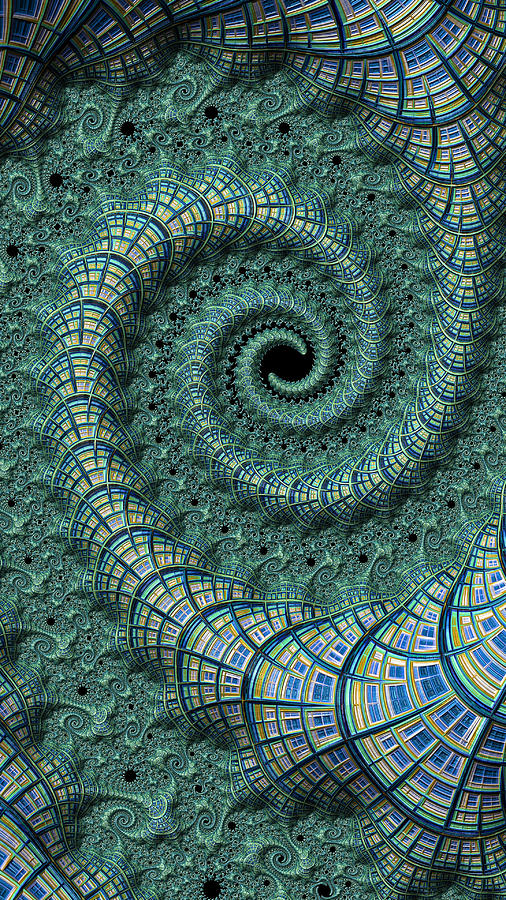 Fractal Double Spiral in Checkered Teal  Digital Art by Shelli Fitzpatrick