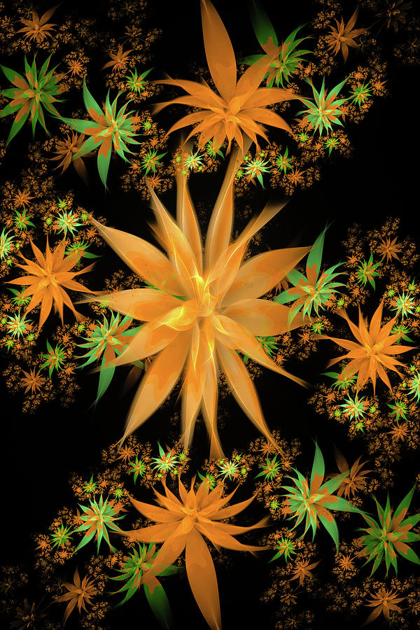Fractal Flowers Orange And Green Colors Digital Art