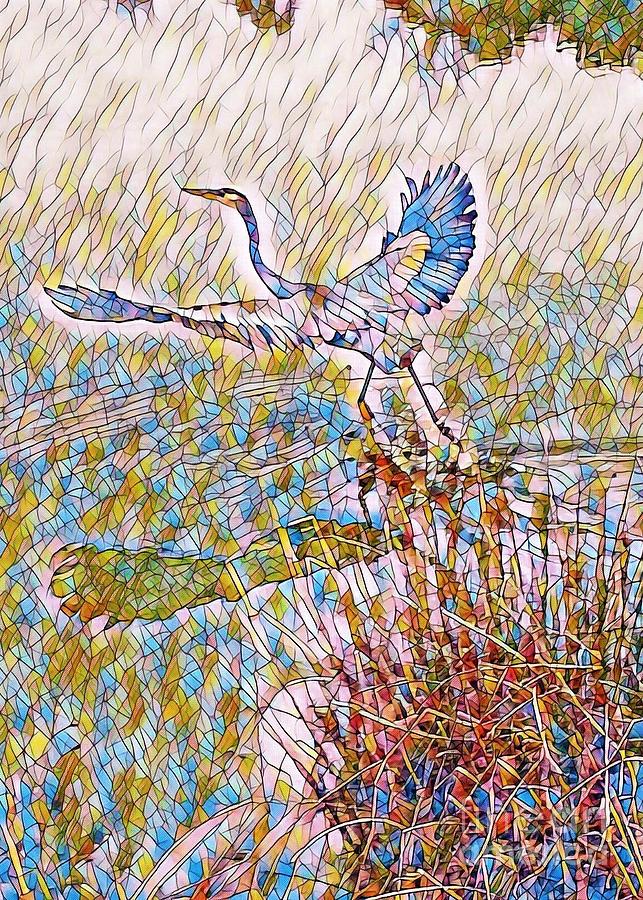 Fractal Heron Painting by Susan Fisher