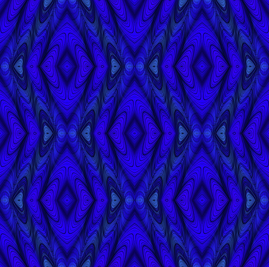 Fractal Ikat Tribal Pattern In Cobalt Blue Digital Art