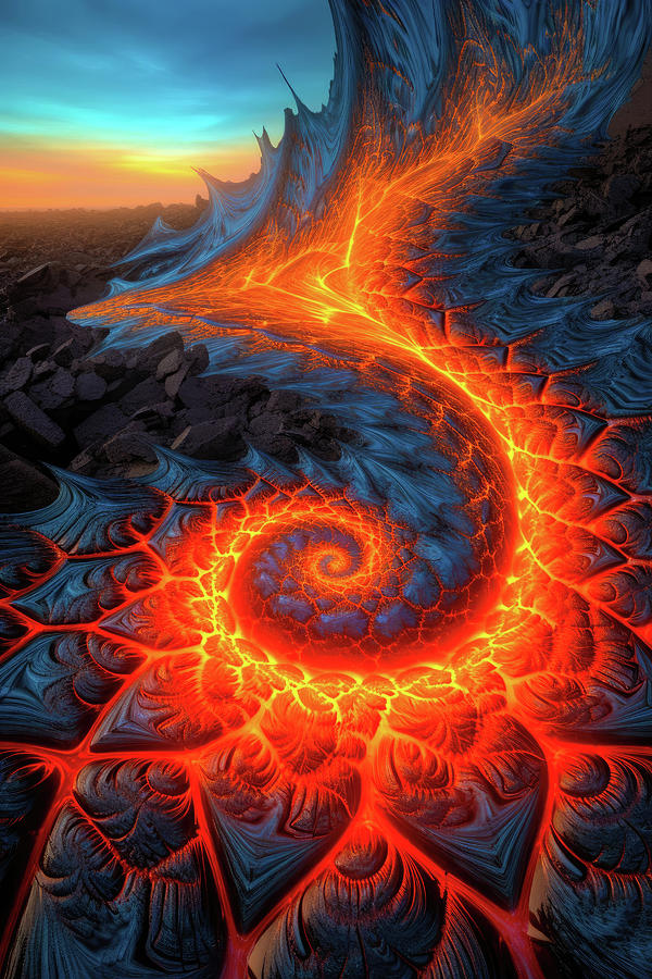 Fractal Lava Spiral Fantasy Volcano Landscape 01 Digital Art by Matthias Hauser