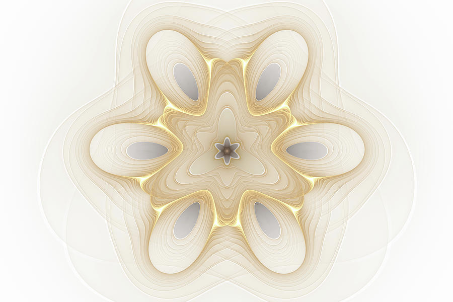 Fractal Mandala Art gold and white Digital Art by Matthias Hauser
