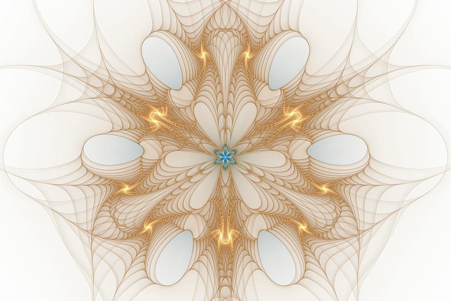 Fractal Mandala Art gold white blue Digital Art by Matthias Hauser