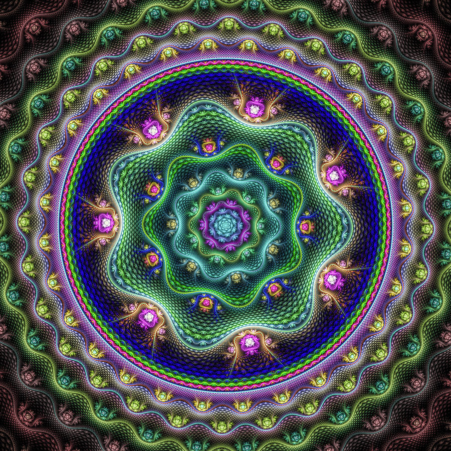 Fractal Mandala Style green purple blue Digital Art by Matthias Hauser ...