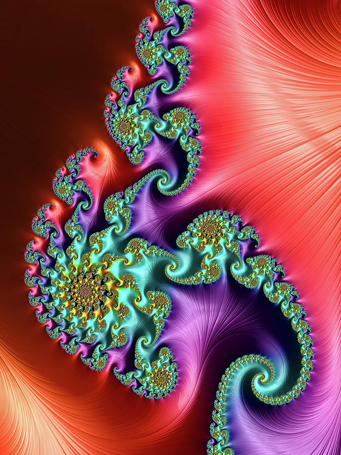 Fractal Octopus Spirals dancing during Sunset Digital Art by Matthias Hauser