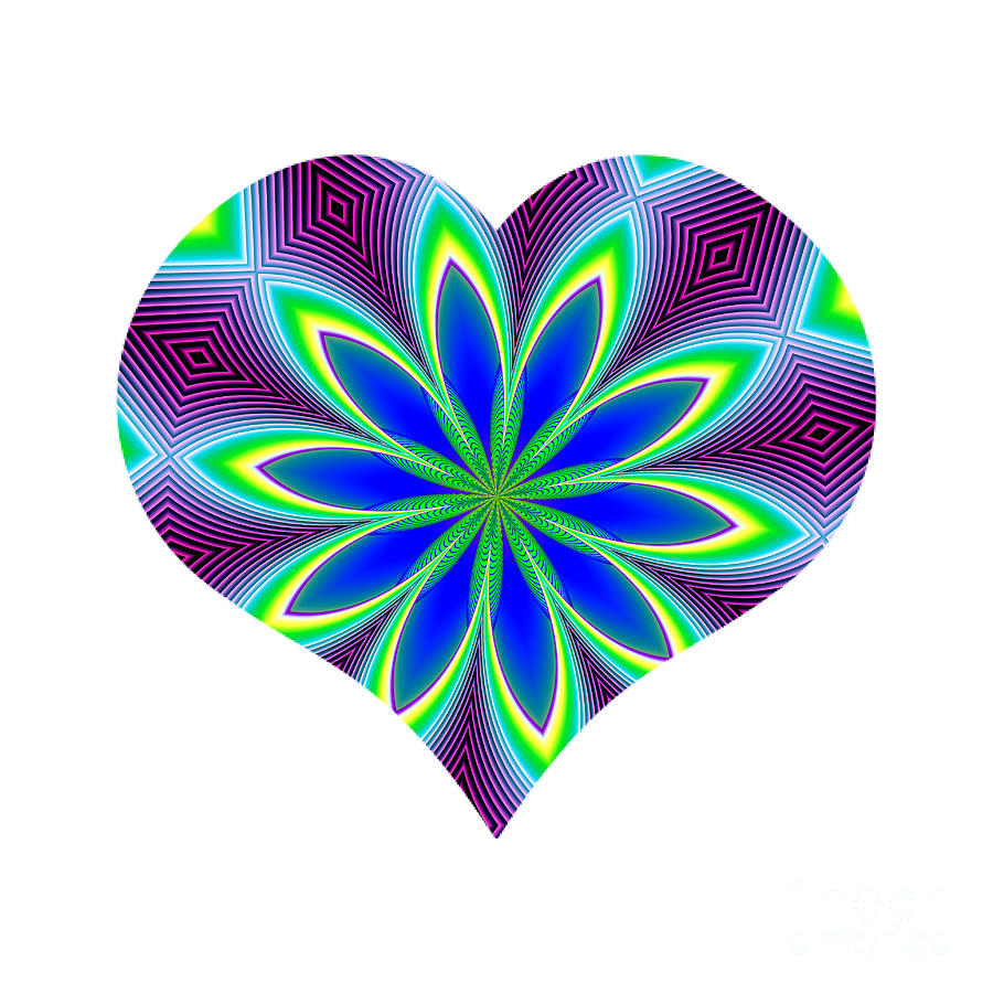 Fractal Romance and Love Heart Series Blue Aster Flowers Digital Art by Rose Santuci-Sofranko