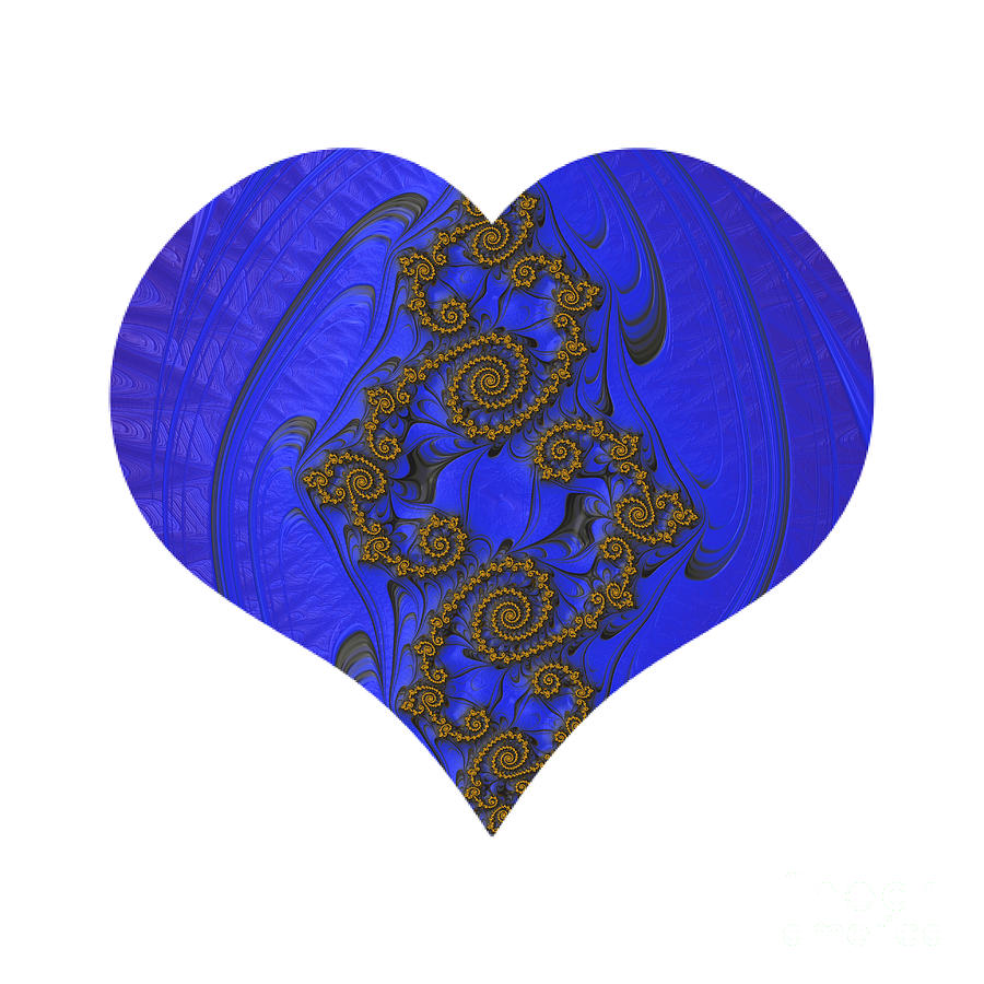Lace Digital Art - Fractal Romance and Love Heart Series Bronze Lace on Blue by Rose Santuci-Sofranko