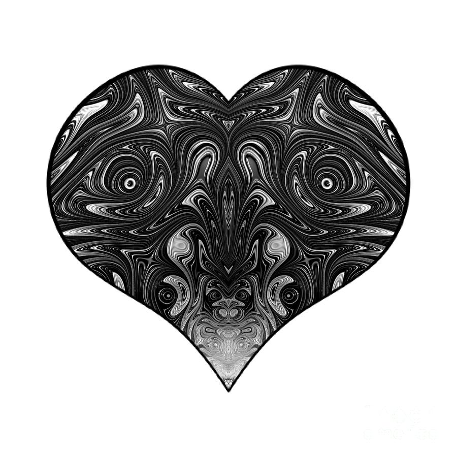 Silver Digital Art - Fractal Romance and Love Heart Series Silver and Black Swirls by Rose Santuci-Sofranko