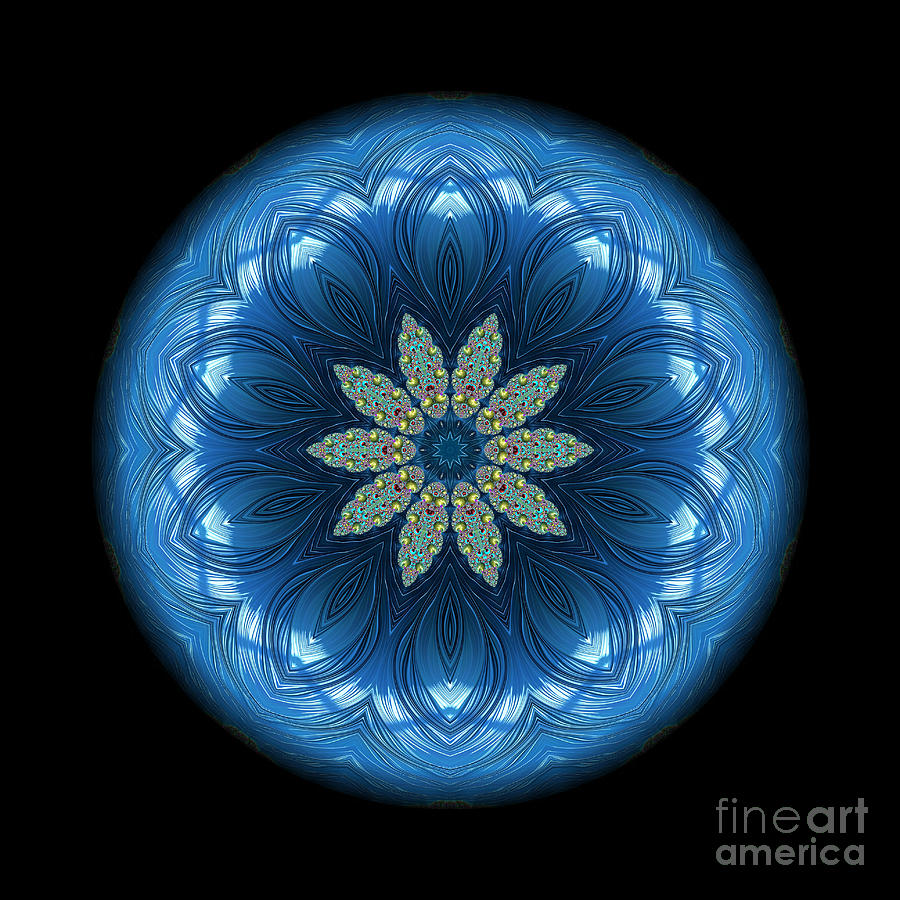 Fractal Snowflake Mandala Series Beautiful Blues 1 Digital Art by Rose Santuci-Sofranko