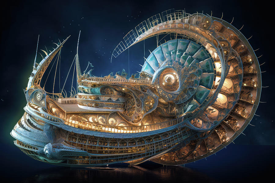 Fractal Spaceship 02 Nautilus Digital Art by Matthias Hauser