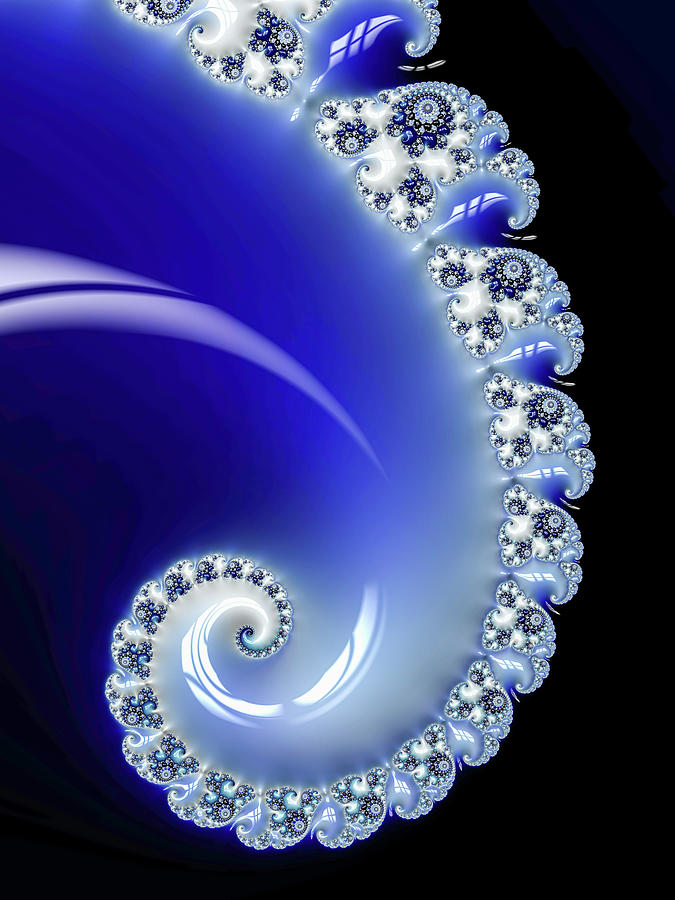 Fractal Spiral Art Blue Black And White Digital Art