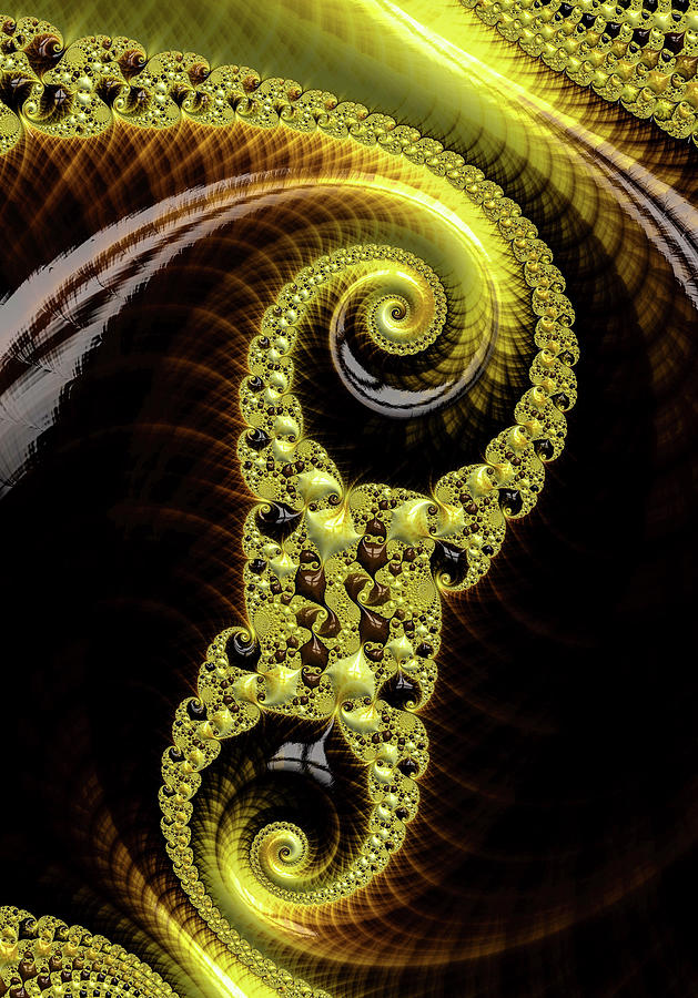 Fractal Spiral Art Gold Yellow and Black Digital Art by Matthias Hauser