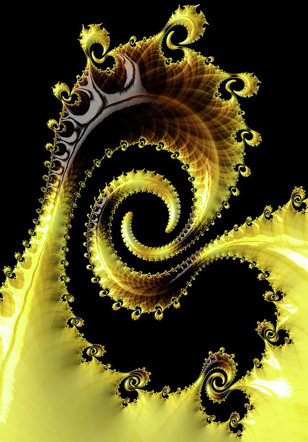 Fractal Spiral Art Yellow Brown Gold Black Digital Art by Matthias Hauser