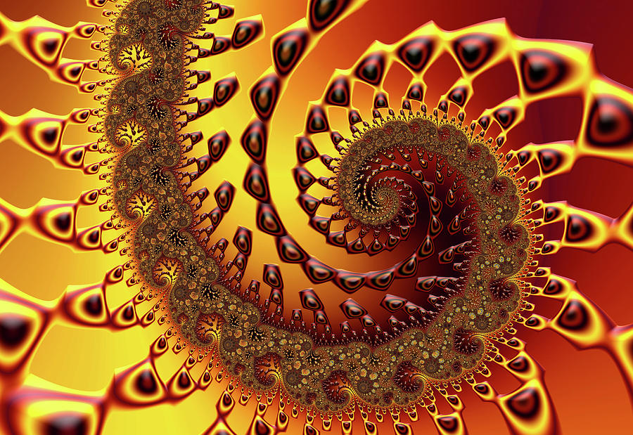 Fractal Spiral Art Yellow Red Orange Digital Art