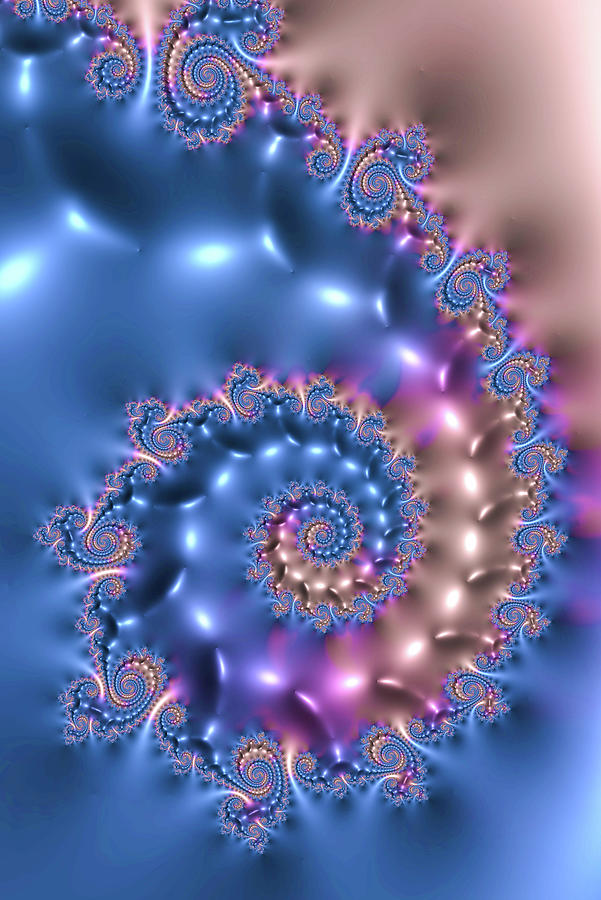 Fractal Spiral Blue and Pink Decorative Math Art Digital Art by Matthias Hauser
