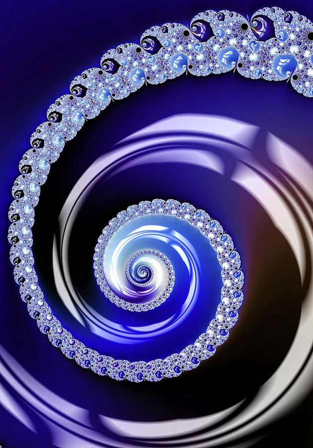 Fractal Spiral Blue Black and Glossy Digital Art by Matthias Hauser