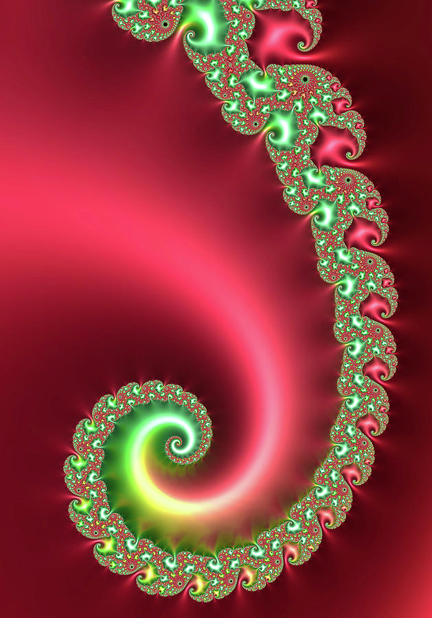 Fractal Spiral Red and Green Christmas Colors 02 Digital Art by Matthias Hauser