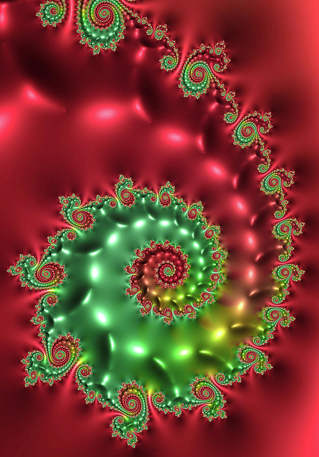 Fractal Spiral Red and Green Christmas Colors Digital Art by Matthias Hauser