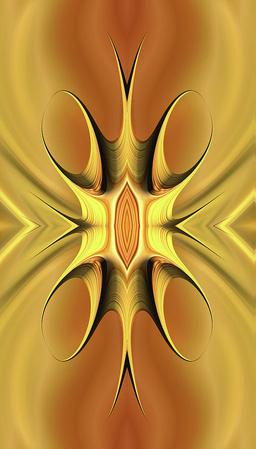 Fractal Symmetry Abstract in Gold  Digital Art by Shelli Fitzpatrick