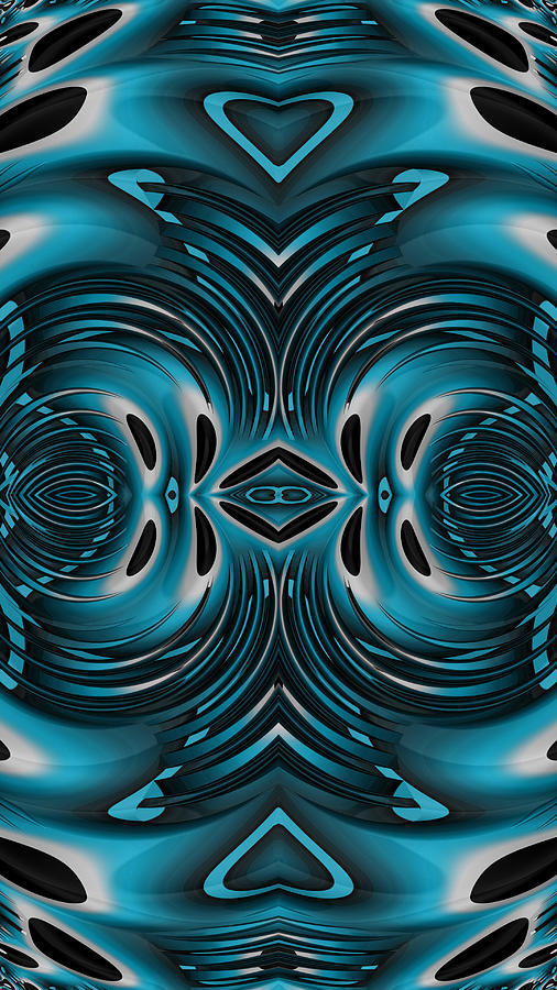 Fractal Symmetry Tribal Style Pattern in Blue  Digital Art by Shelli Fitzpatrick
