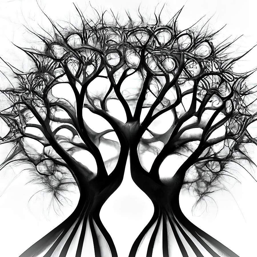 Fractal Tree 01 Black and White Digital Art by Matthias Hauser
