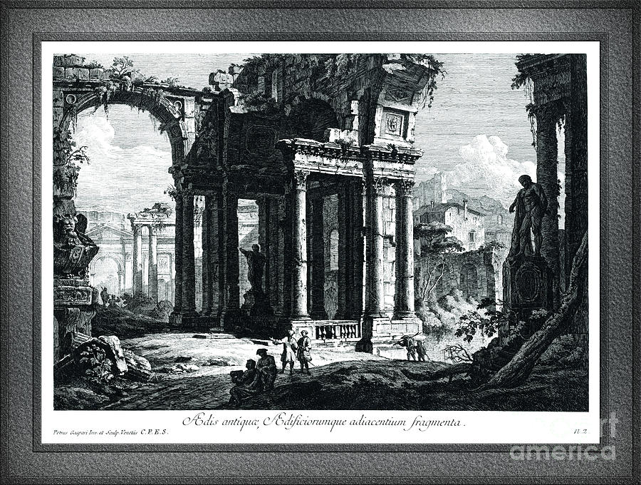 Fragments of an Ancient Temple by Pietro Gaspari Remastered Xzendor7 Reproductions Drawing by Rolando Burbon