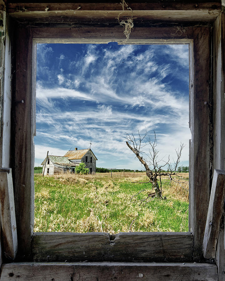 Framed Memories #2 of 2 - Stensby homestead captured through chicken coop window in summer Photograph by Peter Herman
