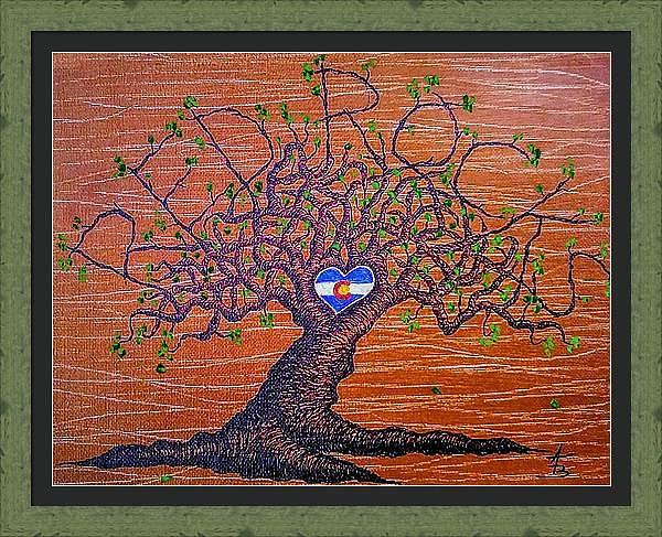 Framed Red Rocks Love Tree Drawing by Aaron Bombalicki