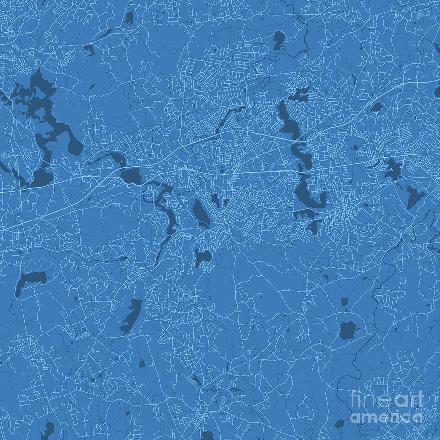 Framingham MA City Vector Road Map Blue Digital Art by Frank Ramspott ...