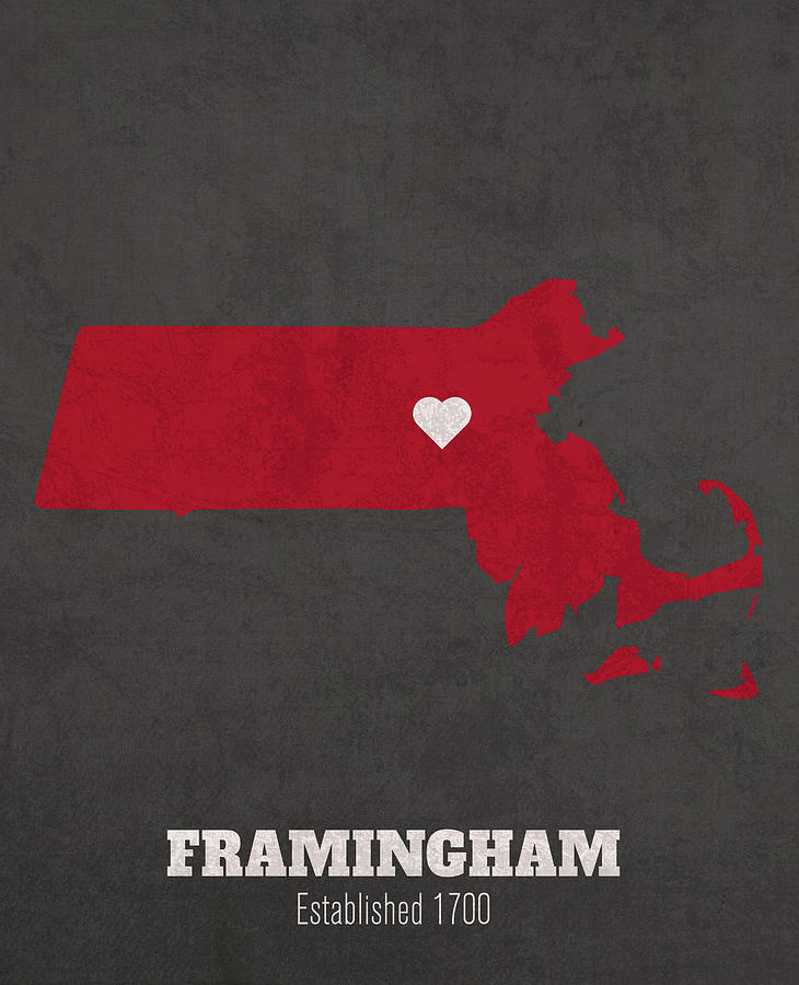 Framingham Massachusetts City Map Founded 1700 Harvard University Color ...