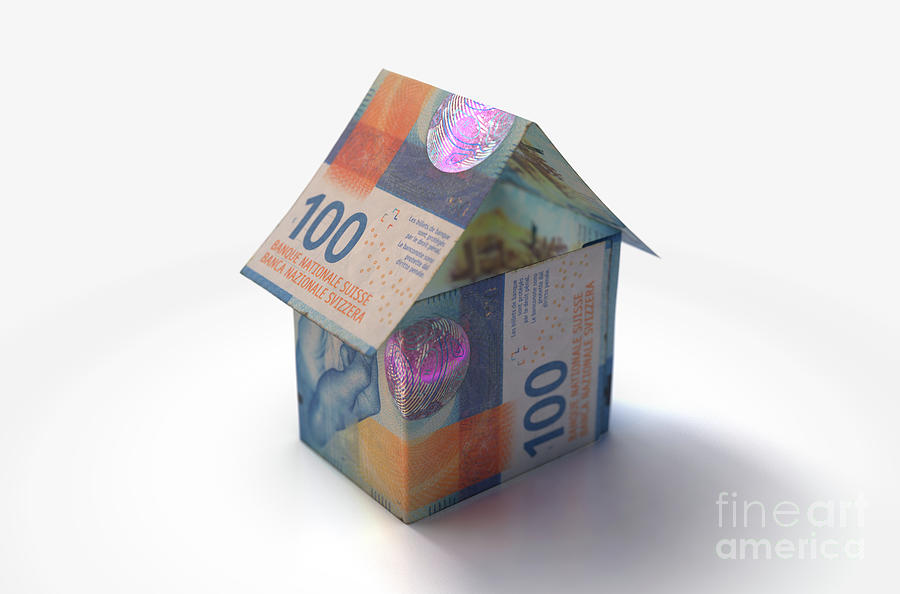 Swiss Digital Art - Franc Bank Notes House by Allan Swart