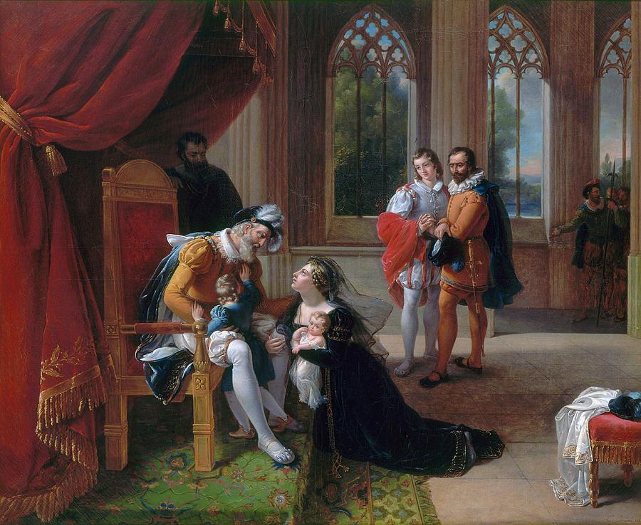 Avec Painting - Francais   Ines de Castro se jetant avec ses enfants aux pieds dAlphonse I V roi de Portugal  pour  by Eugenie Servieres