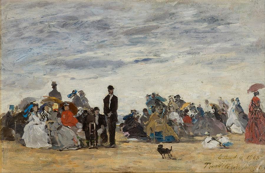 Francais La Plage De Trouville The Beach At Trouville Drawing By Eugene ...