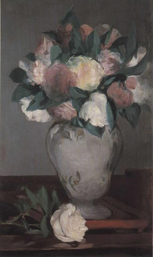 Francais Vase de pivoines sur un plateau laque Painting by Edouard ...