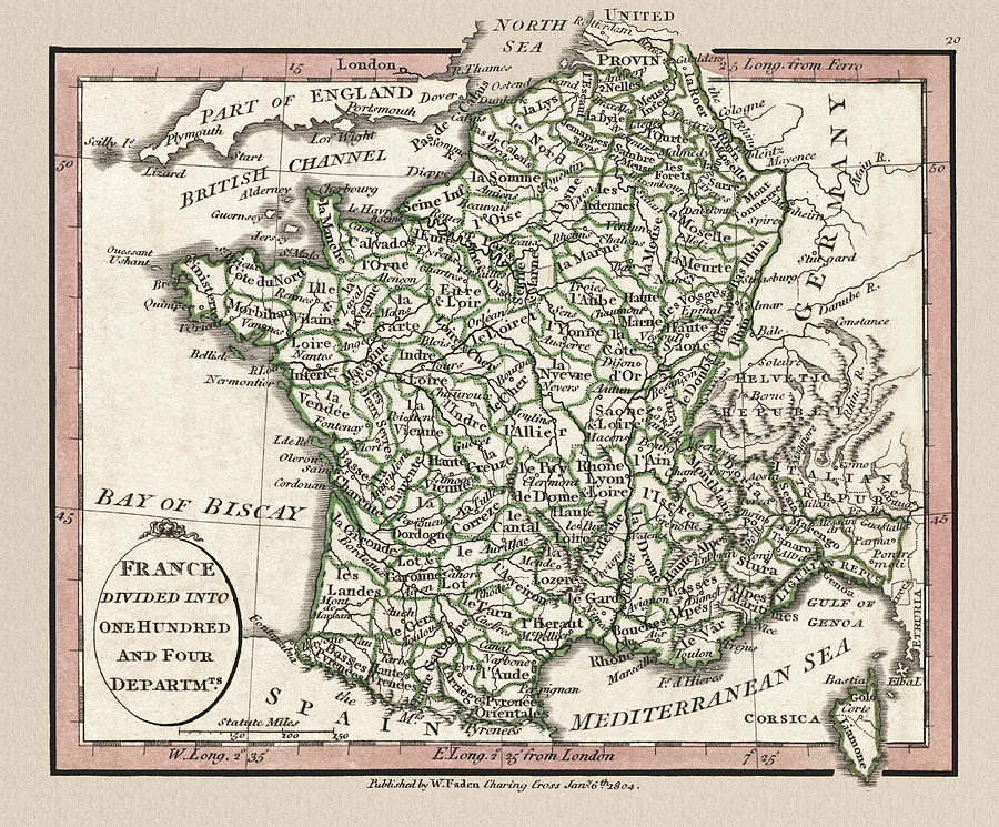 France and 104 Departments 1804 Map Photograph by Phil Cardamone