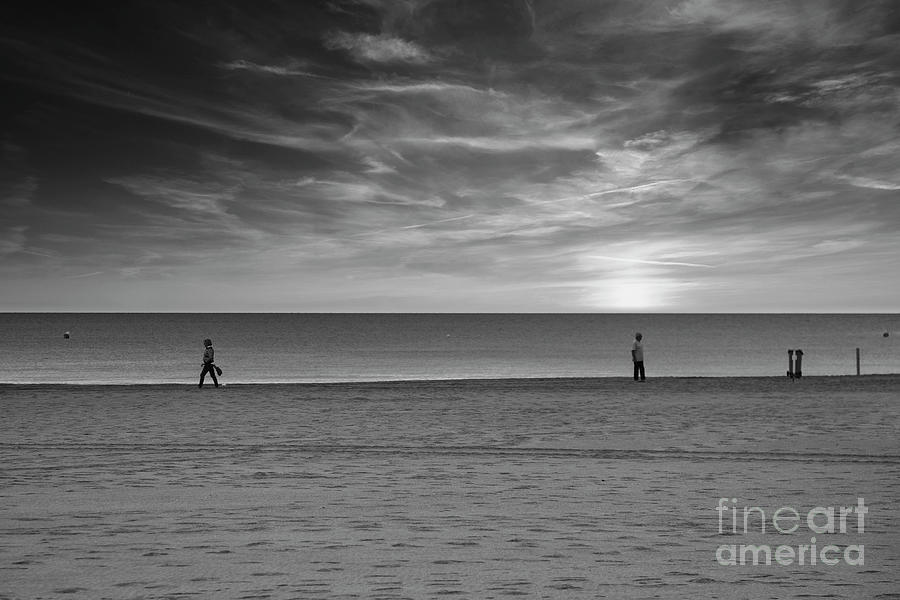 France Canet Beach Off Season Black white  Photograph by Chuck Kuhn
