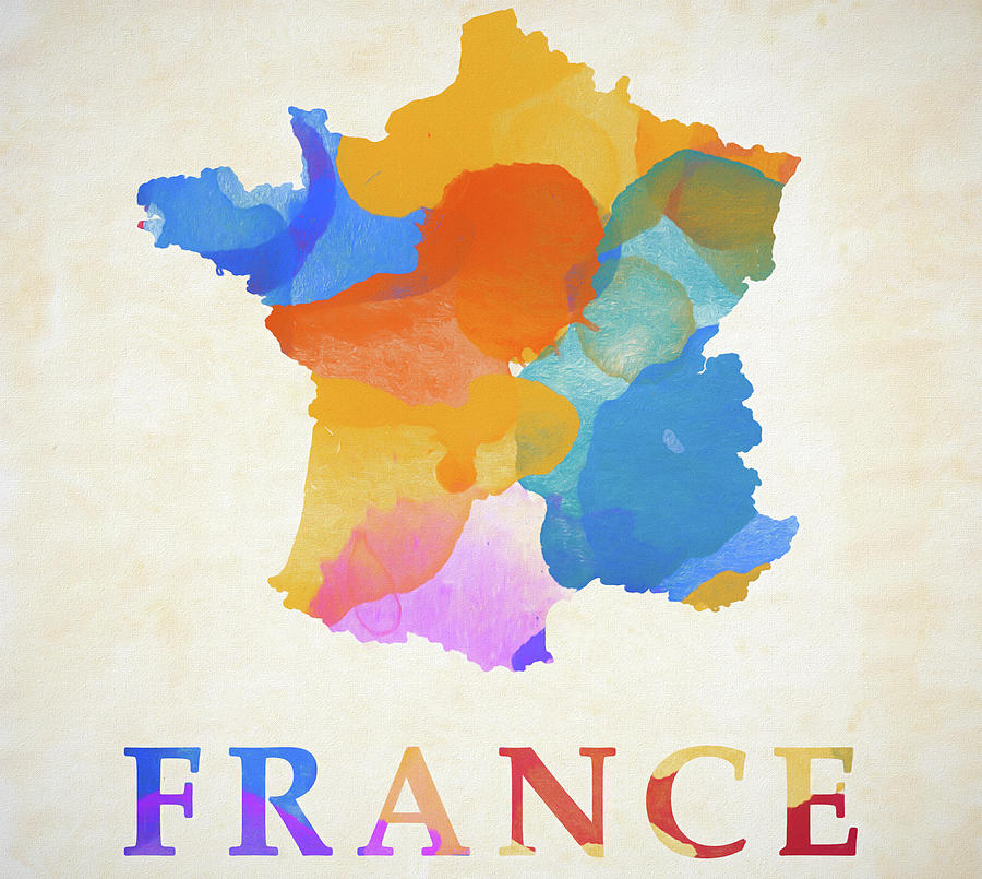France Color Splash Map Painting by Dan Sproul