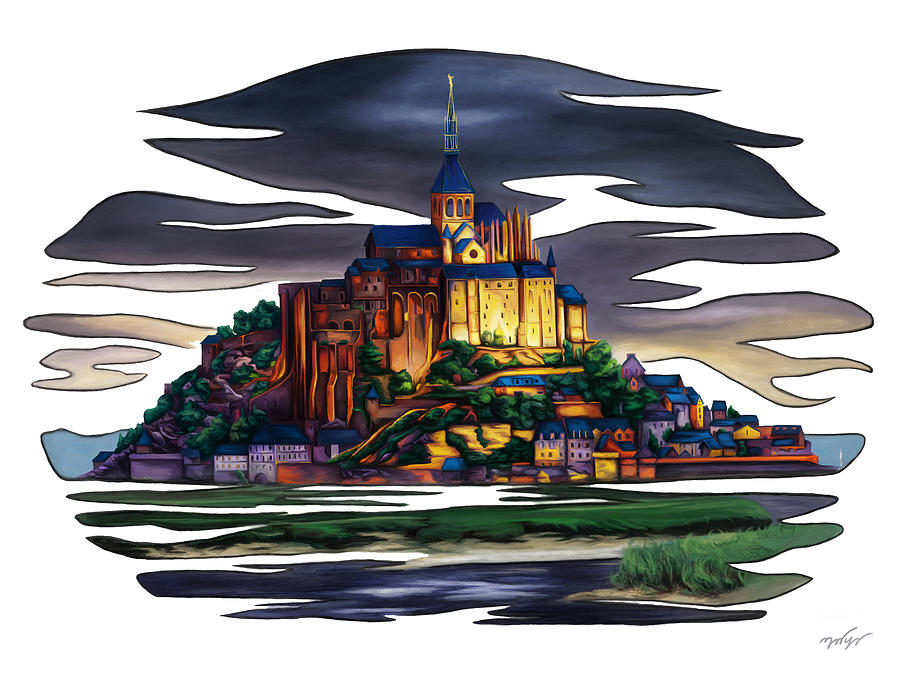 France colorful landscape, Saint Michaels Mount  Painting by Nadia CHEVREL